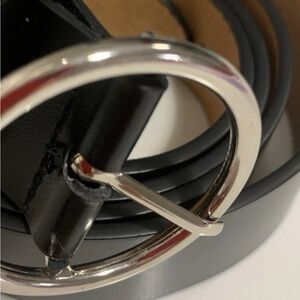 Black Leather Belt with Silver Buckle